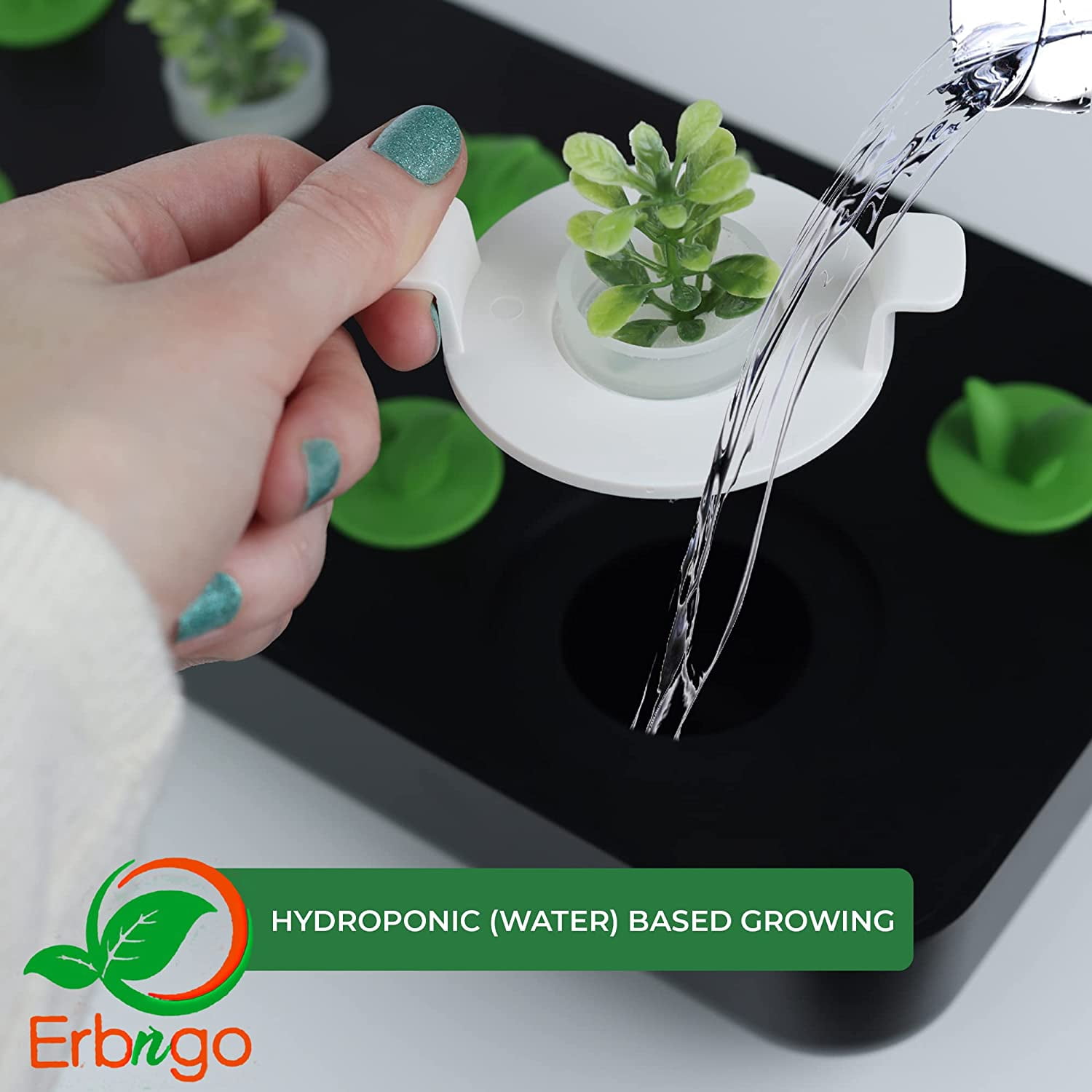 Erbngo Indoor Plant Growing System | Hydroponic Fresh Herb Garden Kit, Easy to Set Up, Extendable LED Full Spectrum Grow Lights for Plants and Photosynthesis, 9 Planting Slots, 3 Set-Up Steps, Black