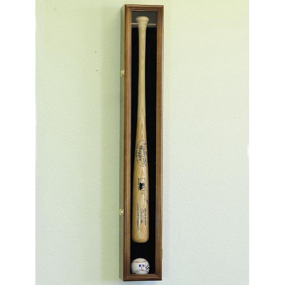 1 Baseball Bat Display Case Rack Cabinet Holder w/UV Protection Lockable Veritical & Horizontal mounting, Walnut