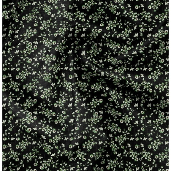 Soimoi Florals Print, Silk Fabric, Decor Sewing Fabric by The Yard 42 Inch Wide,Decorative Fabric for Shirts Suits Ties, Black