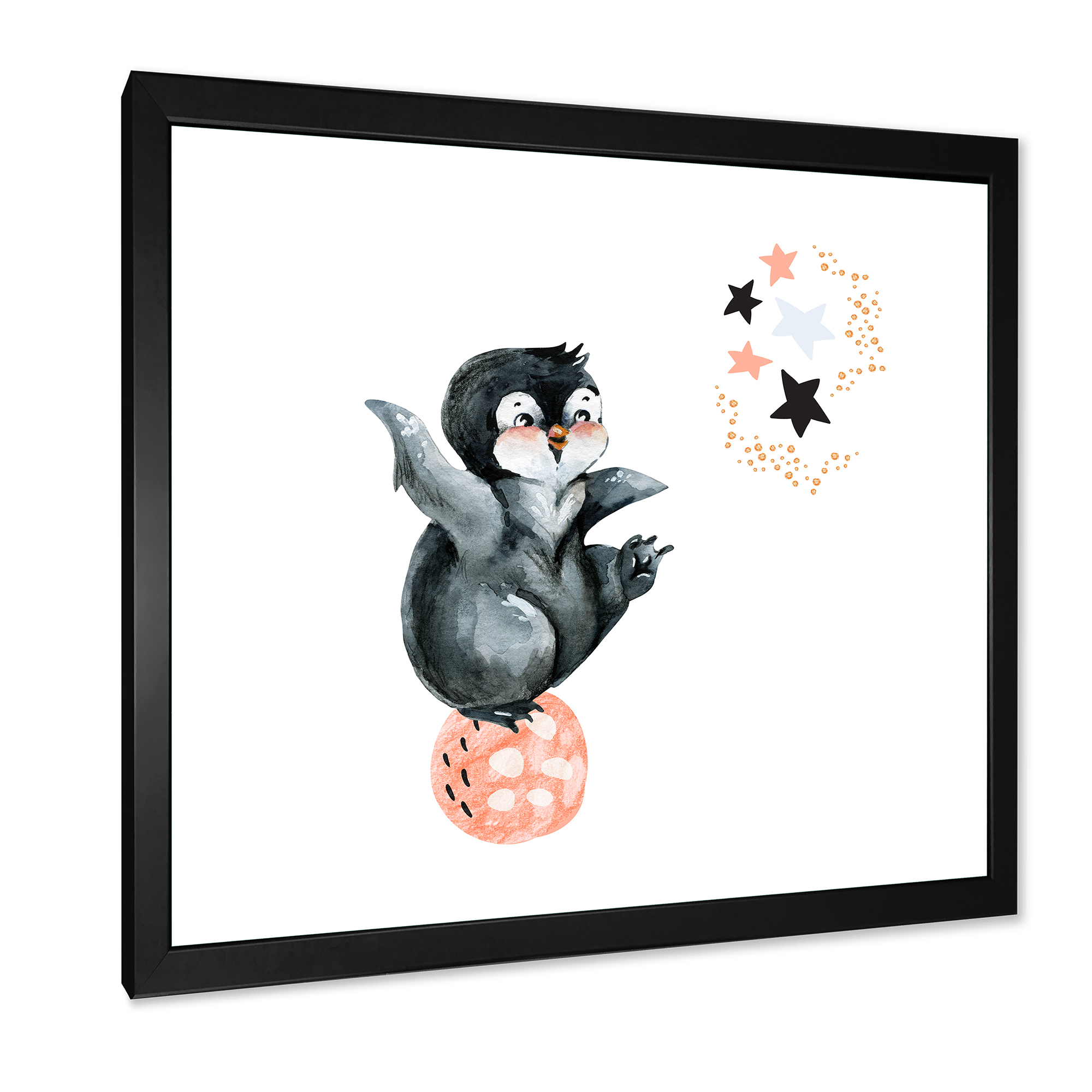 Designart 'Little Penguin With Planets and Stars II' Farmhouse Framed Art Print