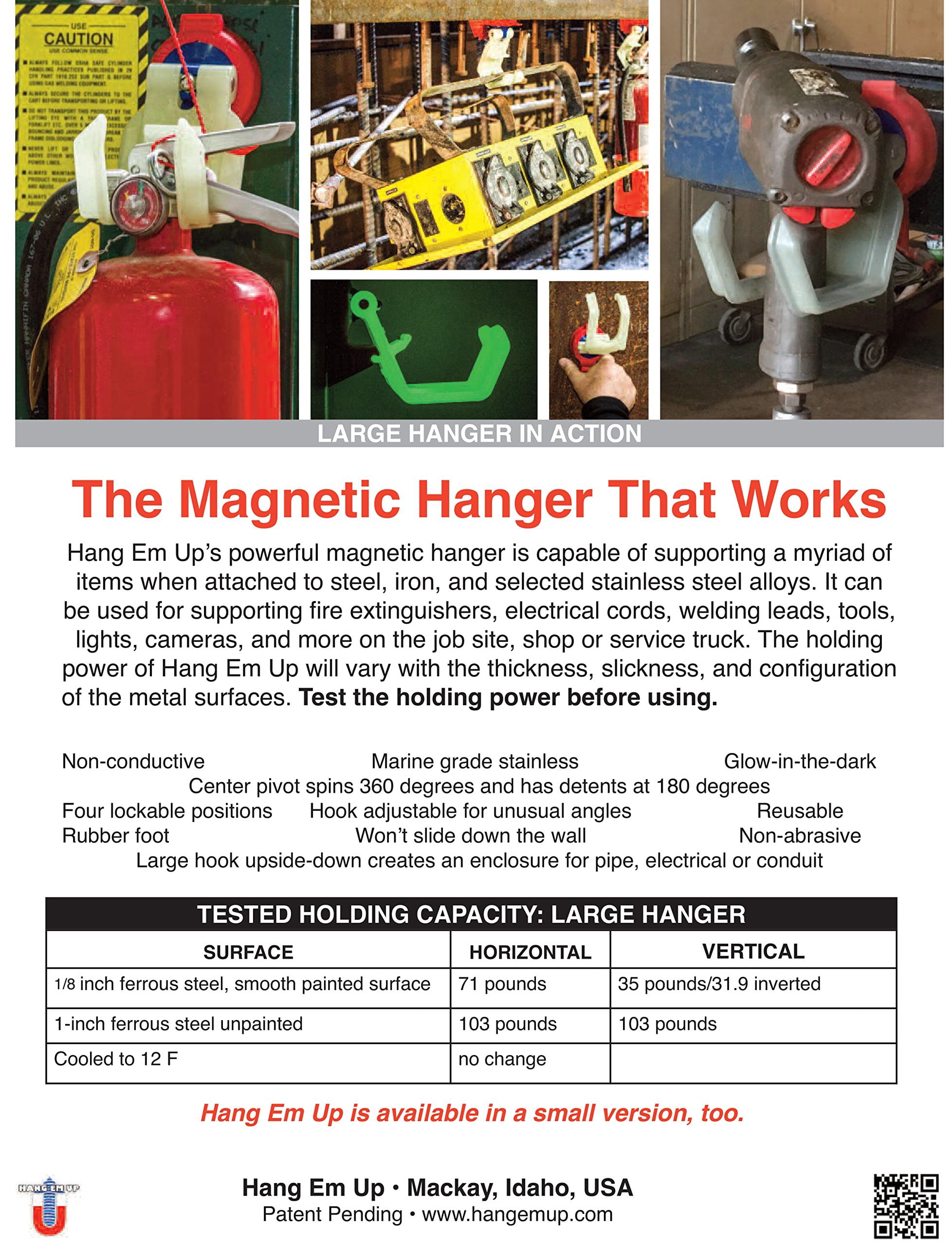 Hang Em Up Large Magnetic Hanger - Holds Fire Extinguishers, Tools, Lights and..