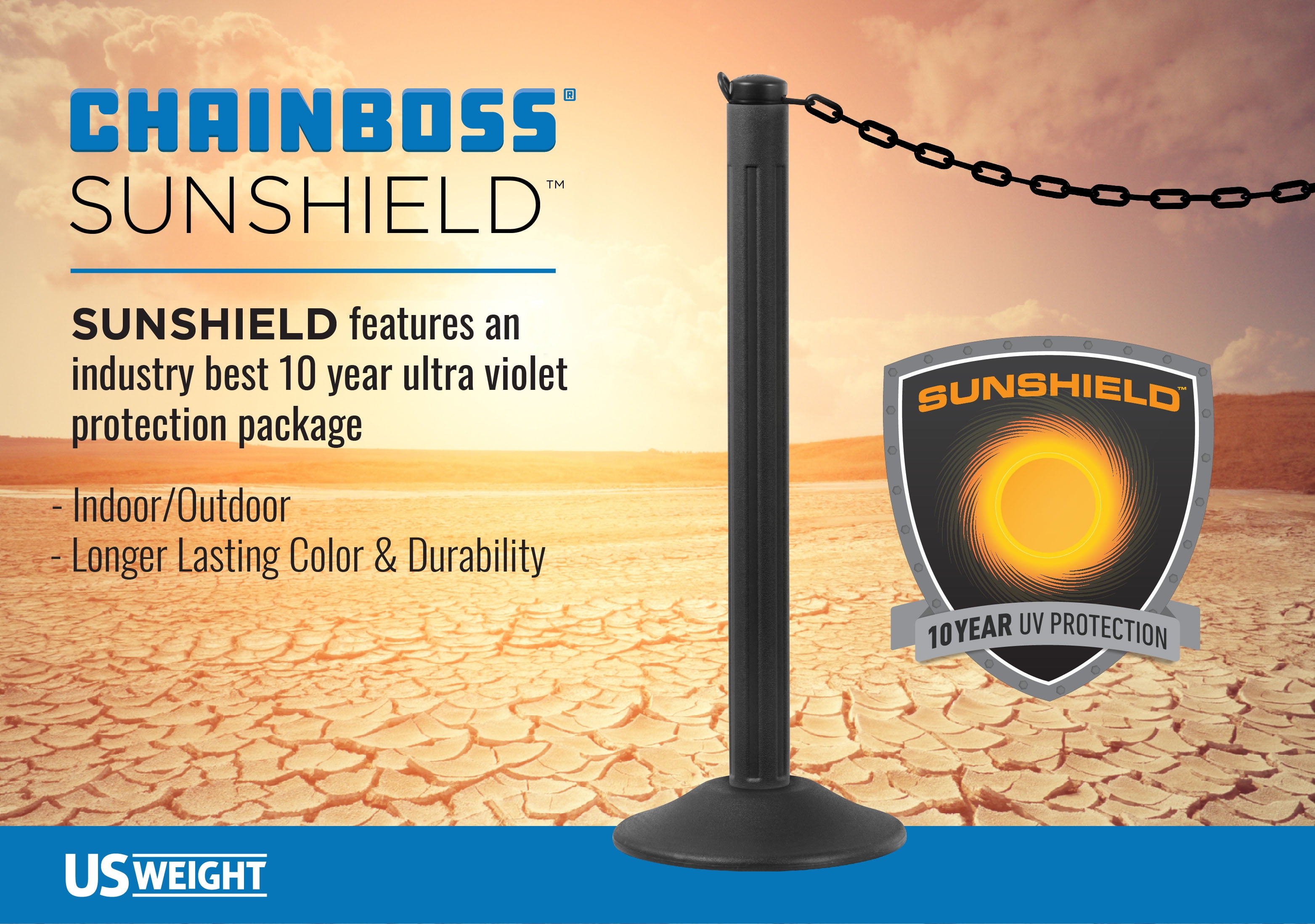 US Weight Chainboss 2" x 25' Orange Plastic Safety Chain with SunShield UV Resistant Technology
