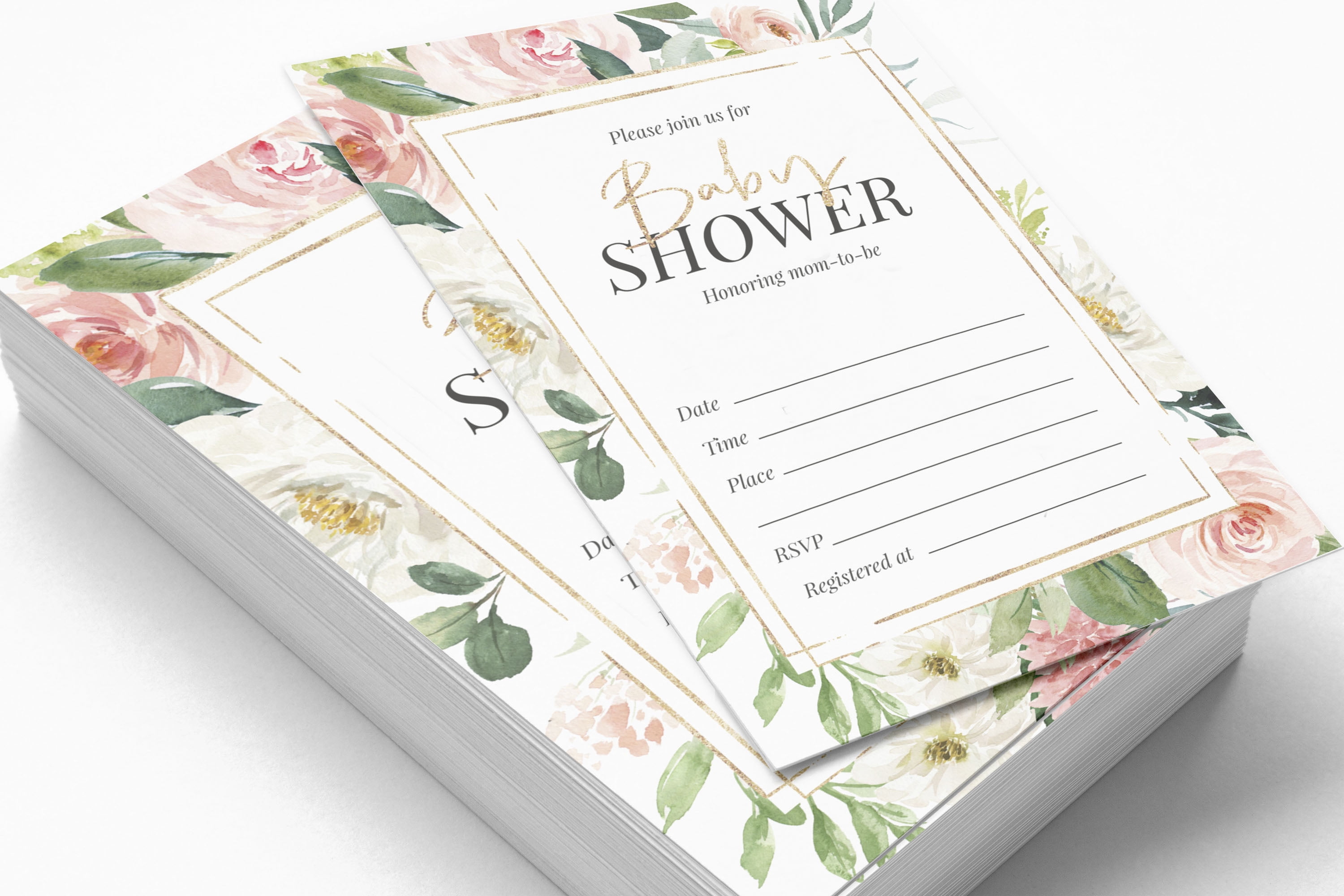 Inkdotpot Set Of 30Floral Baby Shower Invitations-Diaper Raffle Tickets And Baby Shower Book Request Cards Gender Neutral Invites Its A Boy Its A Girl