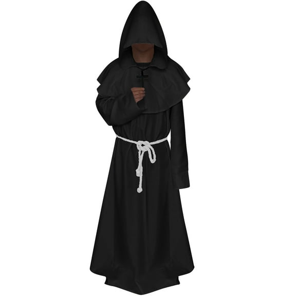 WREESH Halloween Robe Men's Casual Oversize Solid Color Drawstring Trouser Long Sleeve Turndown Collar Set Black