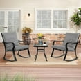 thumbnail image 2 of SUNCROWN 3-Piece Outdoor Patio Bistro Set Black Metal Rocking Chairs and Table with Gray Cushions, 2 of 9