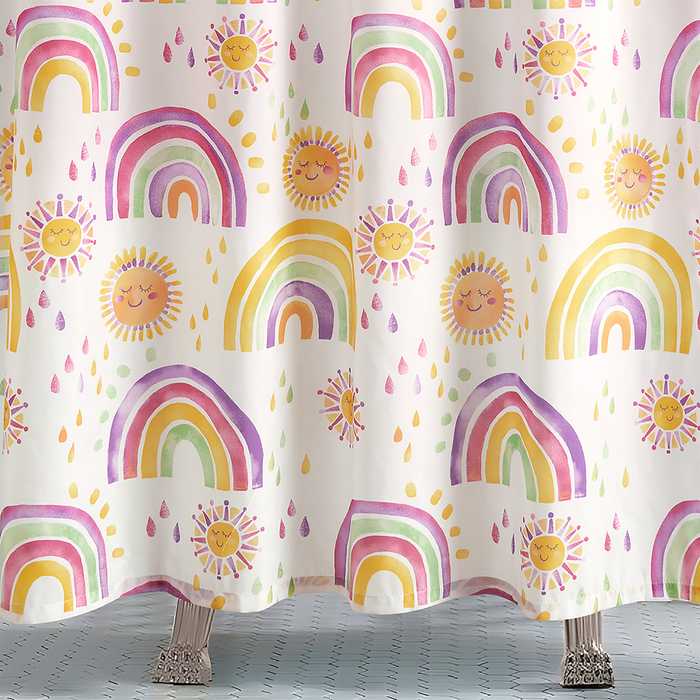 Urban Playground Rainbow and Suns Pink Shower Curtain, 72"X72"