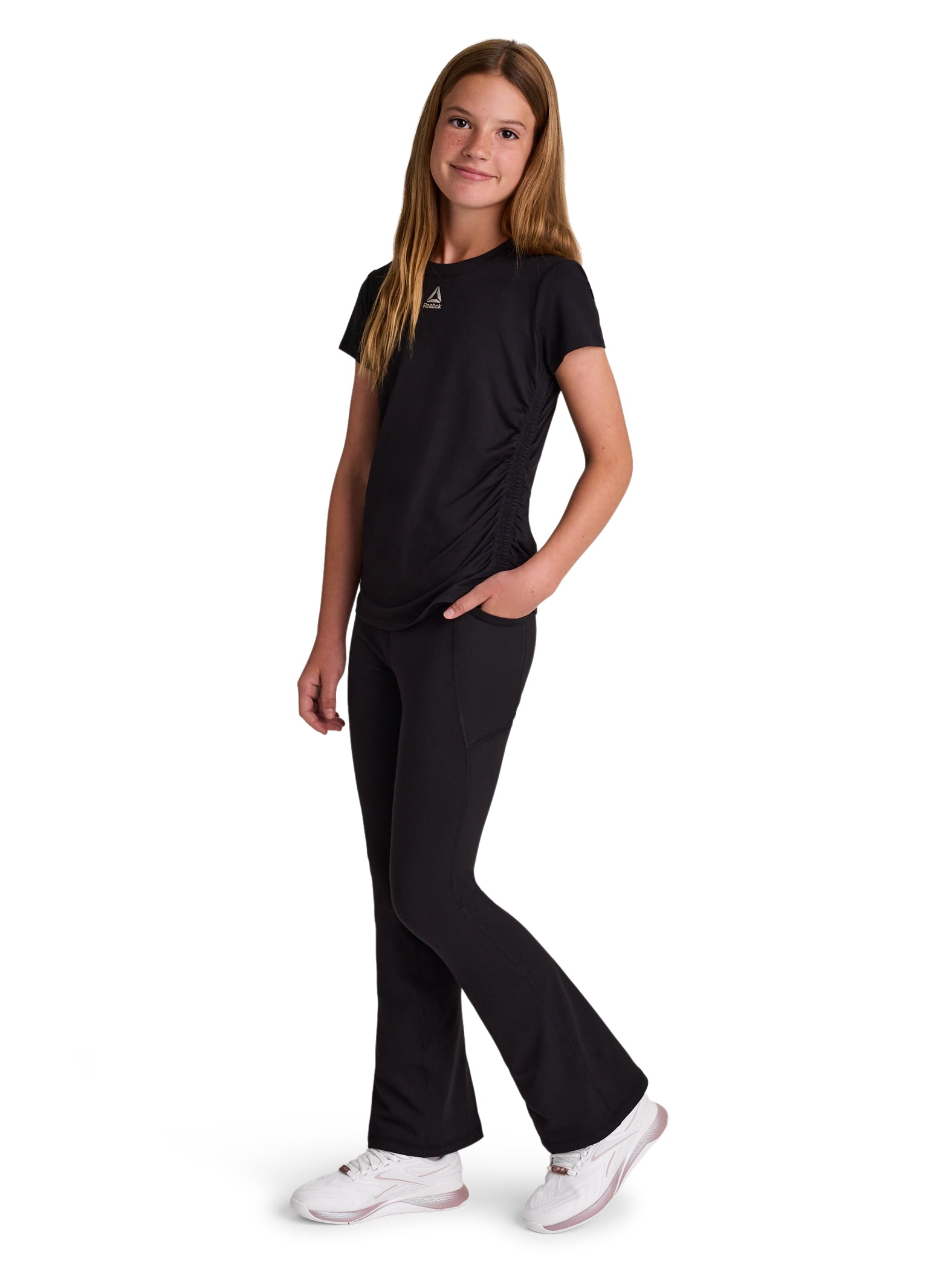 Reebok Girl's Legacy Short Sleeve Ruched Performance Top, Sizes 4-18