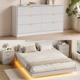 thumbnail image 2 of ASTUVIA 4-Piece Bedroom Set for Adult, Fluted King Floating LED Bed Frame with 2 Nightstands and Fluted 6 Drawer Dressers,White, 2 of 10