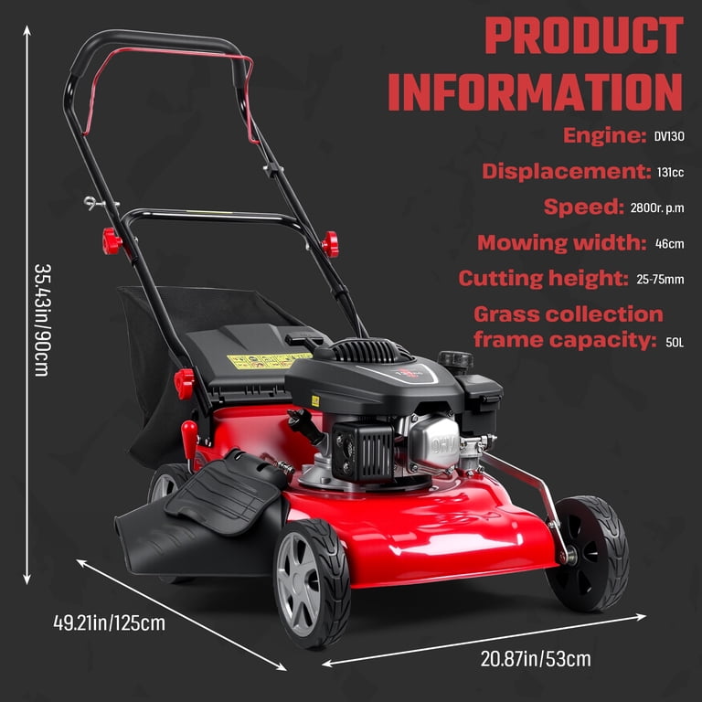 Trendix Gas Powered Lawn Mower with 50L Grass Catcher Bag, 131cc