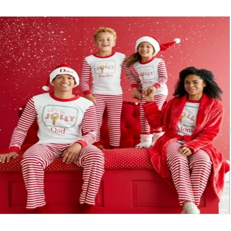 

Parent-Child Christmas Pajamas Suit O-Neck Patchwork Tee Shirt + Striped Long Pants
