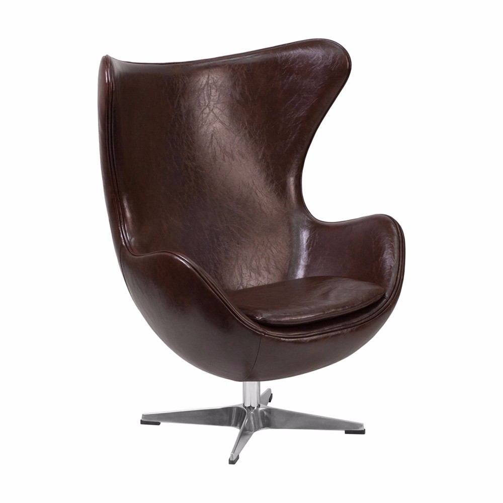Offex Brown Leather Egg Chair with TiltLock Mechanism [OFZB11GG