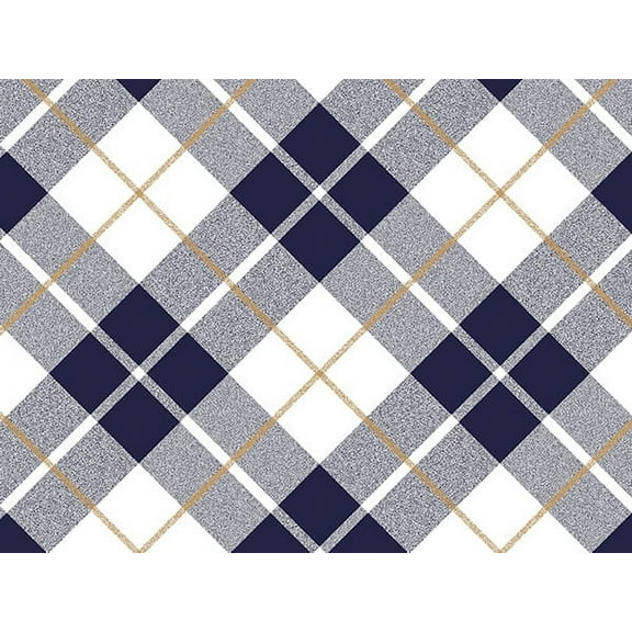 Pack of 1, Navy & Gold Plaid Wrapping Paper Roll, 30" x 417' For Party, Holiday & Events