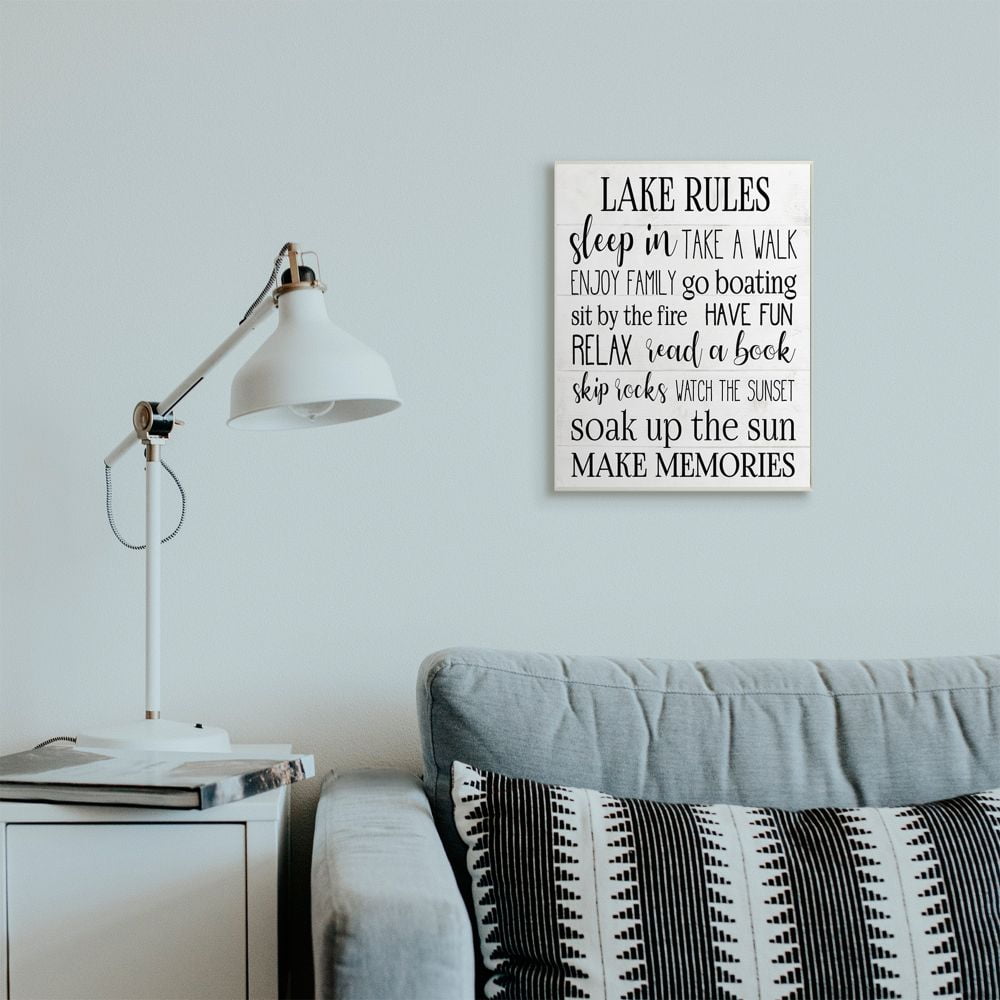 Stupell Industries Motivational Lake Rules Sign Text Styles Black White Graphic Art Unframed Art Print Wall Art, 13x19, by Daphne Polselli
