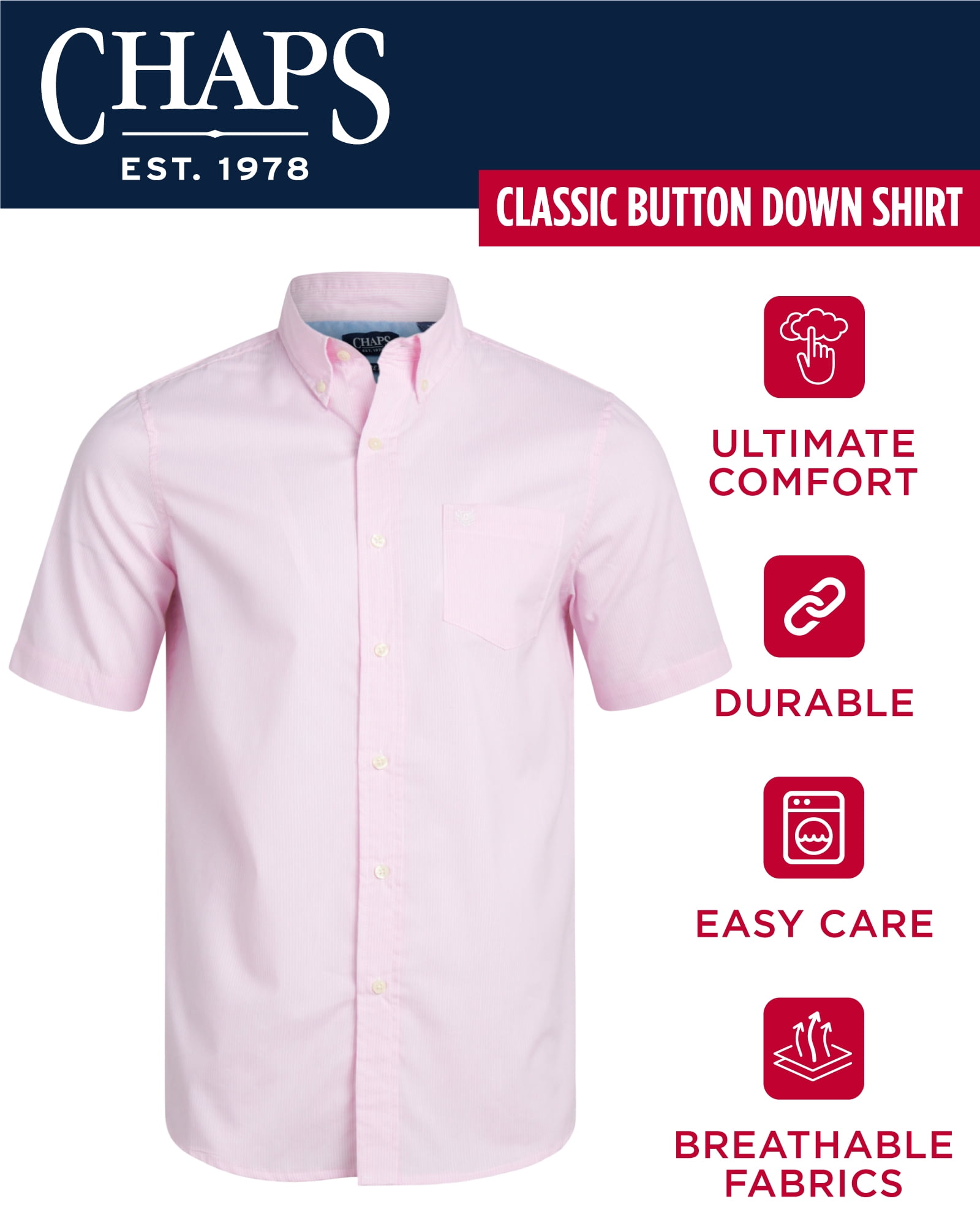 Chaps Men's Shirt - Classic Fit Short Sleeve Button Down Collared Shirt (S-2XL)