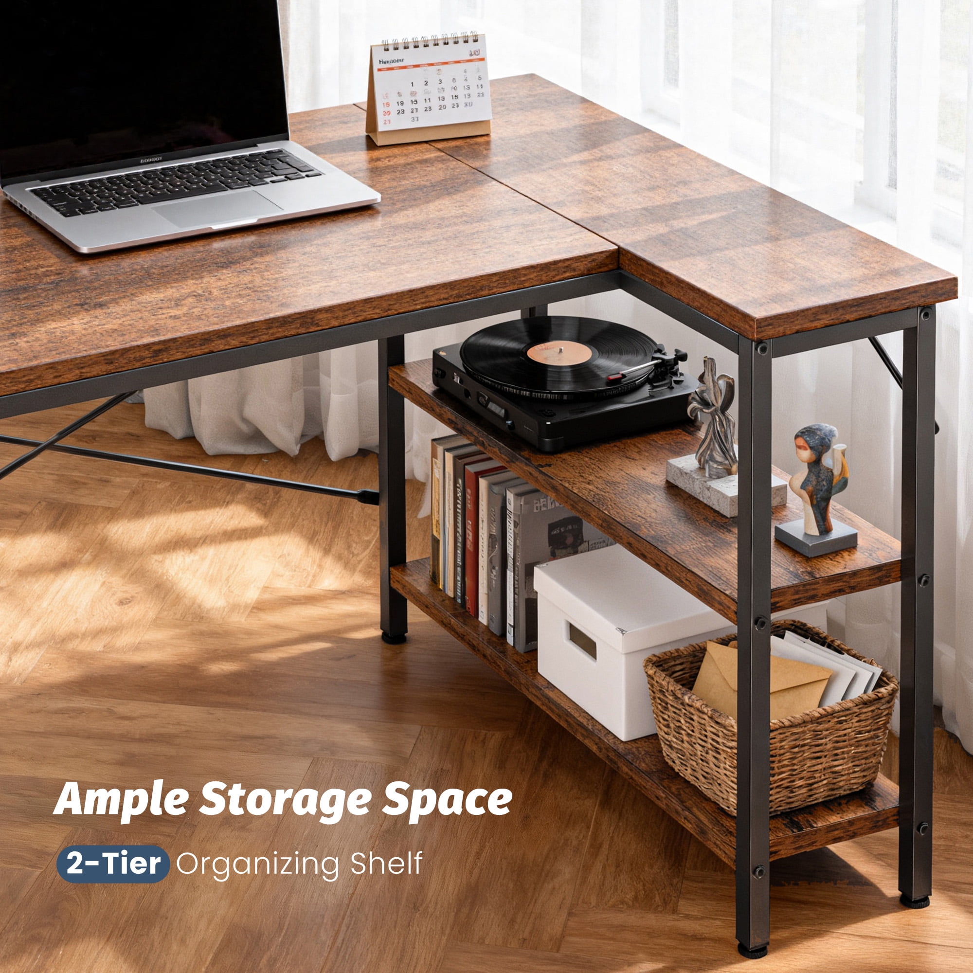 EDX L Shaped Computer Desk, 47 Inch Corner Desk Gaming Table Writing Study Workstation for Home Office, Rust