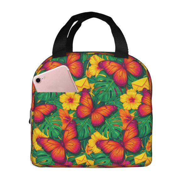 Butterfly Lunch Bag Flower Boho Insulated Lunch Box Reusable Cooler Tote For Women Men Work Office Picnic Travel