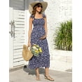 thumbnail image 3 of OYang Smocked Maternity Boho Summer Dress Casual Spaghetti Strap Ruffle Sleeveless Swing Maxi Dress Navy Blue L, 3 of 7