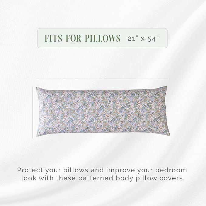 Elegant Comfort Ultra Soft Set of 2 Floral Pint Pillowcases - 1500 Hotel Quality Microfiber, Soft and Smooth Hidden Zipper Closure 2-Piece Pillow Covers - Body Pillowcase, Paisley Teal