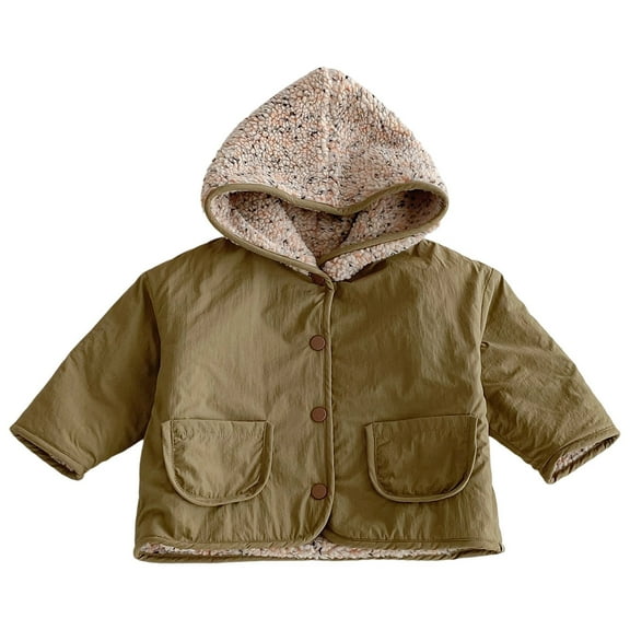WhouRiu Boys Winter Coat Warm Thickened Knit Hooded Jacket Child Soft Thermal Outerwear Windproof Coats Beige,Sized 9-12 M