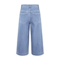 thumbnail image 4 of MLQIDK Capris for Women Dressy Casual Lounge Pants Knee Length Elastic Waist Lounge Pants Trendy Summer Pedal Pushers with Pockets Light Blue L, 4 of 5