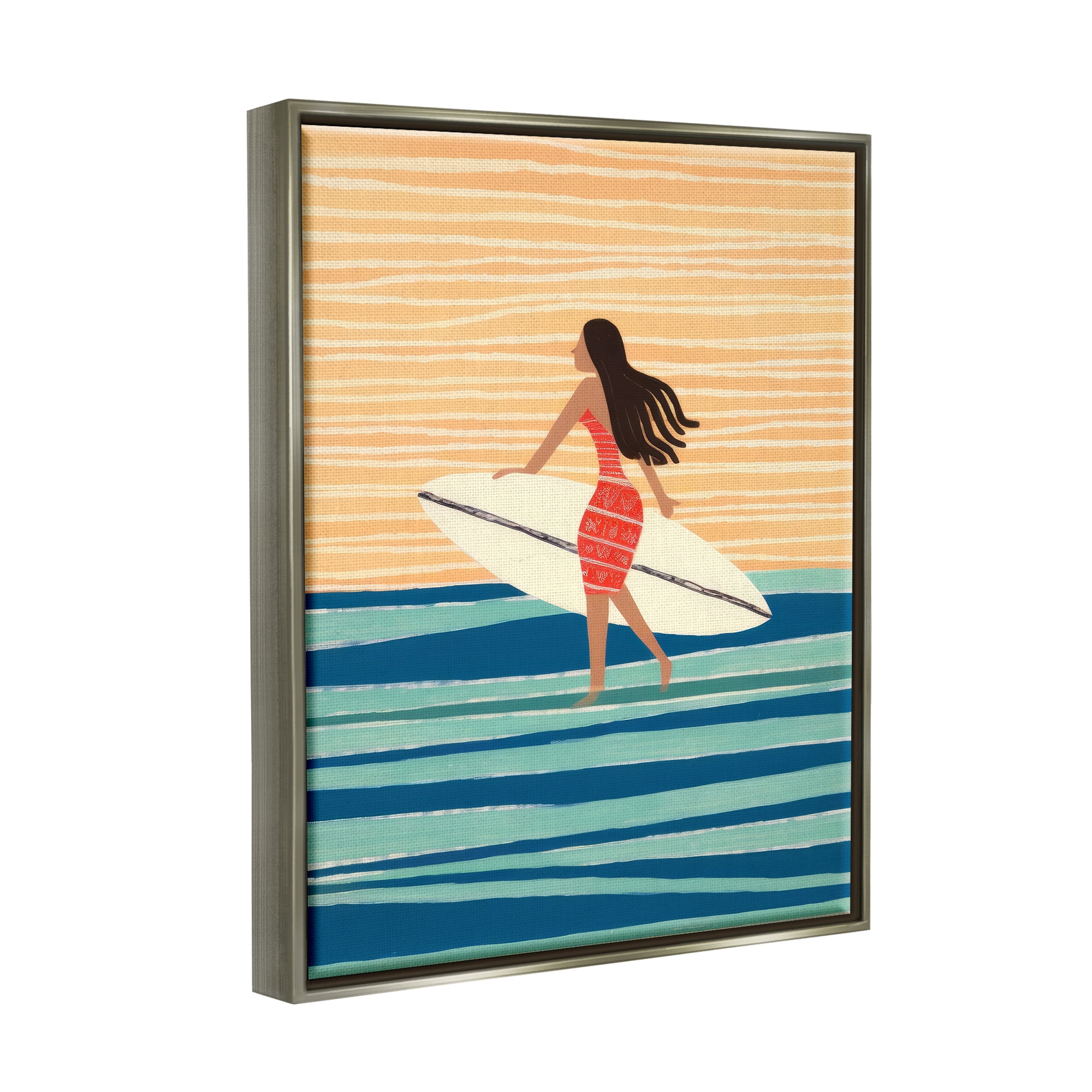 Stupell Industries Abstract Surfer Girl Abstract Painting Gray Floater Framed Canvas Art Print Wall Art, 25 x 31