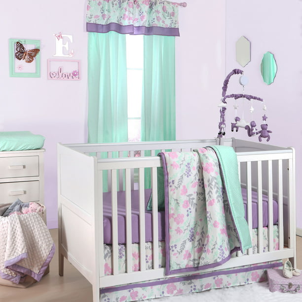 The Peanut Shell 3 Piece Baby Crib Bedding Set Pink And Purple