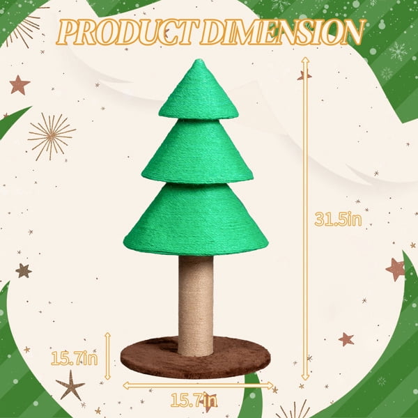 Alvantor Christmas Tree Cat Scratching Post Tower 31.5 in Tall Sisal Rope Scratcher with Fleece Base Green