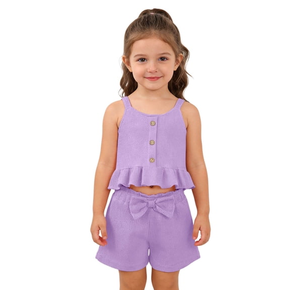 Jamsmile Toddler Girls Outfits Sets Summer Soft Ribbed Tank Tops With Bow Shorts Two Piece Casual Playwear Girls Sets