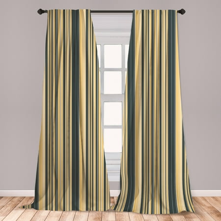 Navy And Grey Curtains Geometric Curtains 2 Panels Set, Barcode Style Pattern in Retro Colors Straight Parallel Vertical Lines, Window Drapes for Living Room Bedroom, Dark Blue Grey Yellow, by Ambesonne ()
