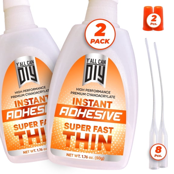 Thin CA Glue, Fast Drying Cyanoacrylate Super Glue (2 Pack, 1.76 oz / 50g Each) – Instant Adhesive with Precision Microtips for Woodworking, Crafts, Models & DIY Repairs