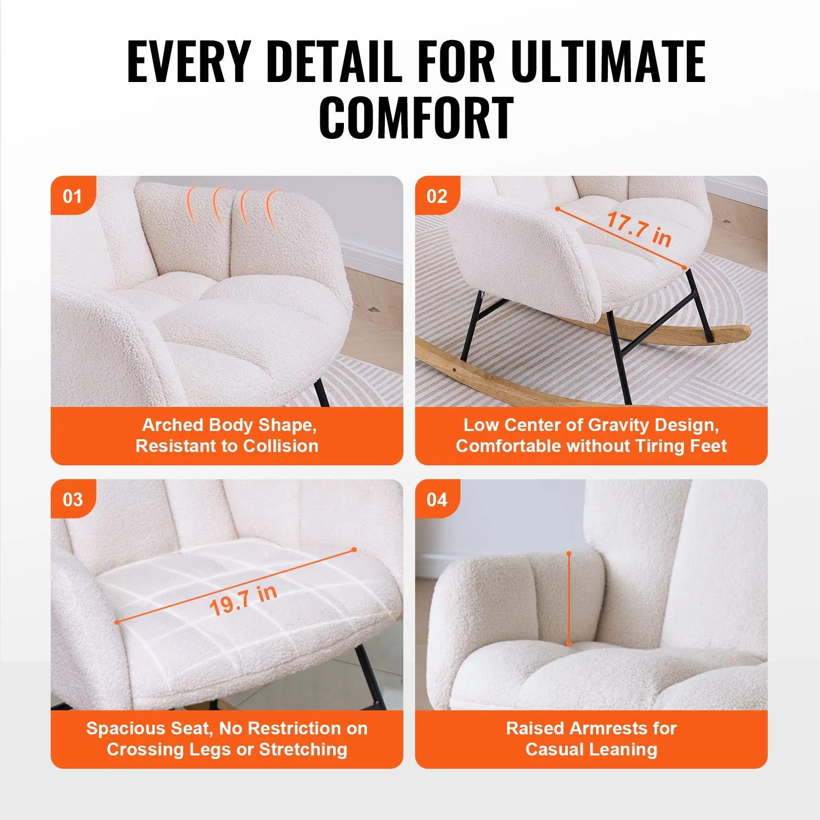 Rocking Chair Nursery, Glider Rocking Chair with Soft Seat and High Backrest, 250 lbs Weight Capacity Teddy Fabric, Upholstered Glider Rocker Chair for Nursery, Bedroom, Living Room