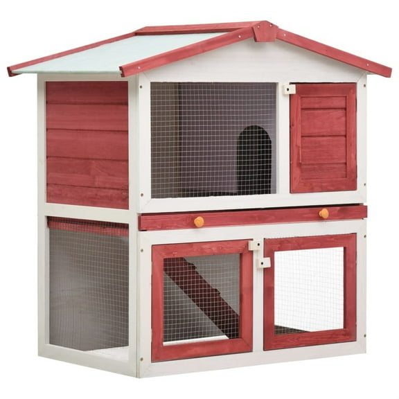 Casafoyer Outdoor Rabbit Hutch 3 Doors Red Wood