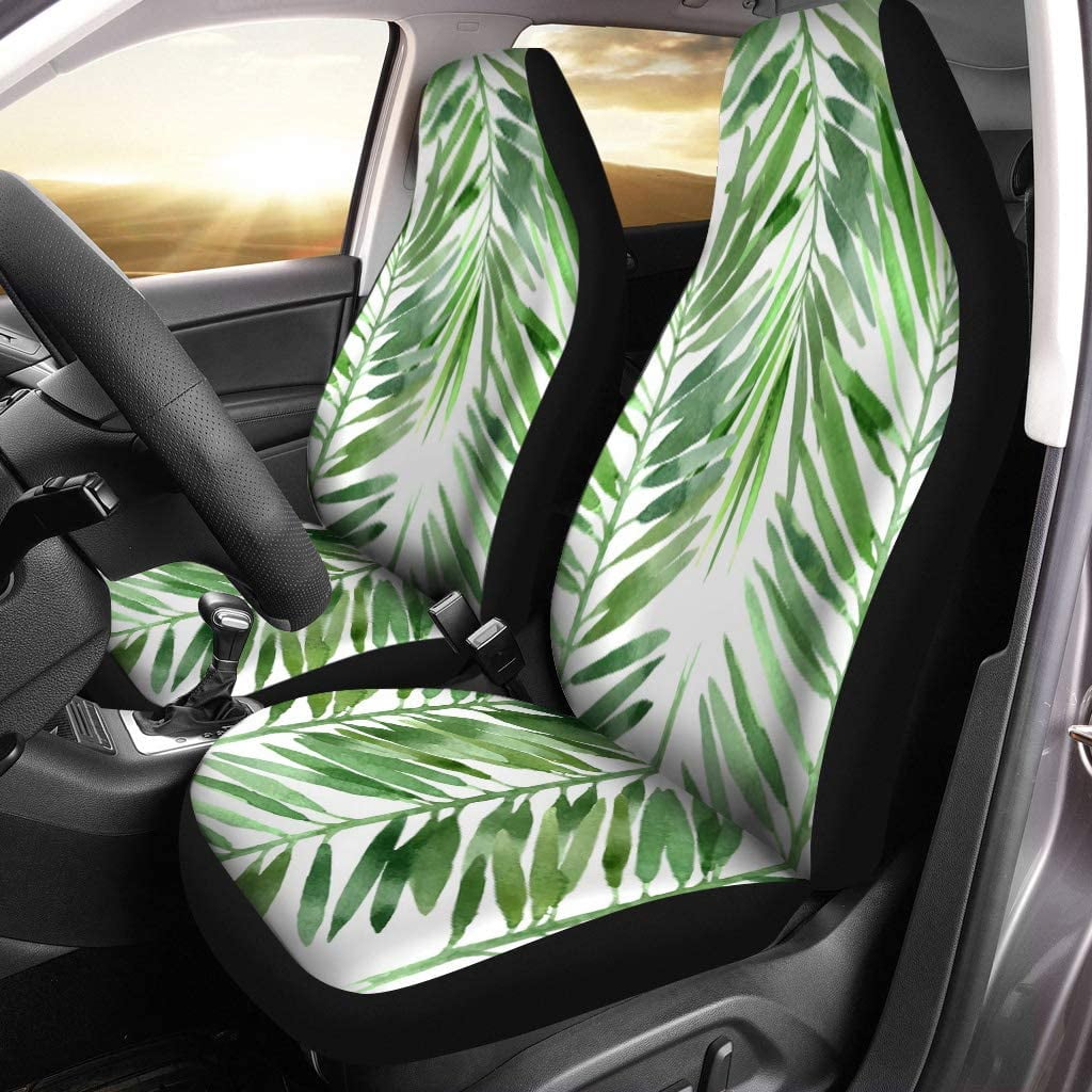 Jiueut Tropical Watercolor Green Palm Leaves Car Seat Covers Full Set Front and Bench Seats Protector Universal Fit for Most Vehicles 
