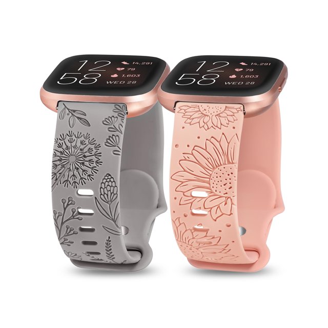 Correa de reloj Minyee de silicona grabada con estampado floral para Versa 2, paquete de 2