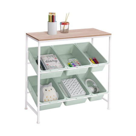 Seville Classics 6-Bin Utility Organizer Storage Cart, for Home Office, School, Classroom, Scrapbook, Hobby, Craft, 6-Bin, White/Green