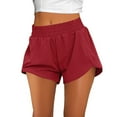 thumbnail image 4 of Women's Athletic High Waisted Running Shorts with Secure Zip Pocket, Solid Color Workout Shorts for Gym Performance, Comfortable Moisture-Wicking Fabric for Sports and Training,Red S, 4 of 5
