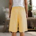 thumbnail image 6 of Women's High Waisted Linen Shorts Loose Fitting Plaid Bermuda Pants with Pockets Lightweight Comfy Summer Casual Beach Shorts Yellow M, 6 of 9