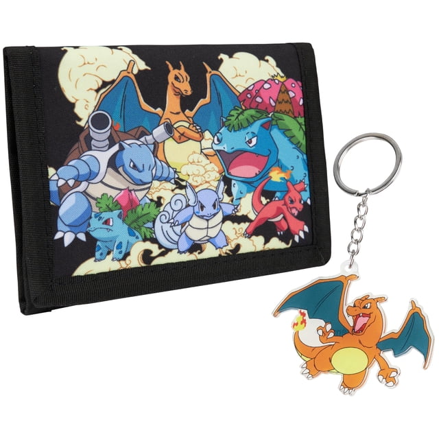 Set de cartera y llavero Pokémon para niños, cartera triple