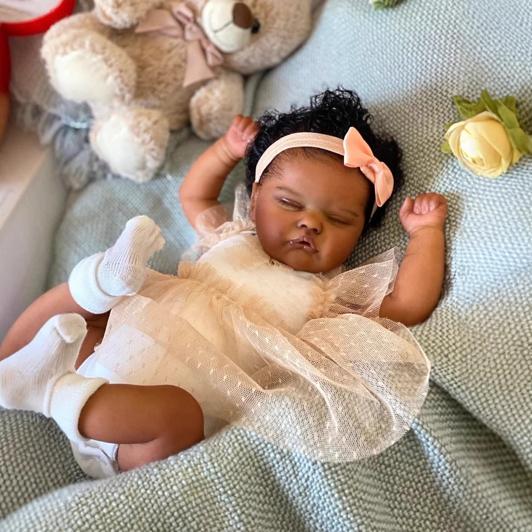 Reborn Baby Dolls Black - 18 Inch African American Handmade Realistic Newborn Baby Doll, Real Baby Reborn with Accessories & Gift Box for Kids Age 3+