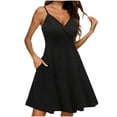 thumbnail image 2 of YHAJDS Womens Spaghetti Strap Dress Solid Color Backless Short Summer Sundress, 2 of 5