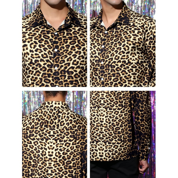 Unique Bargains Men s Animal Print Party Vintage Shirts Leopard Print L Other