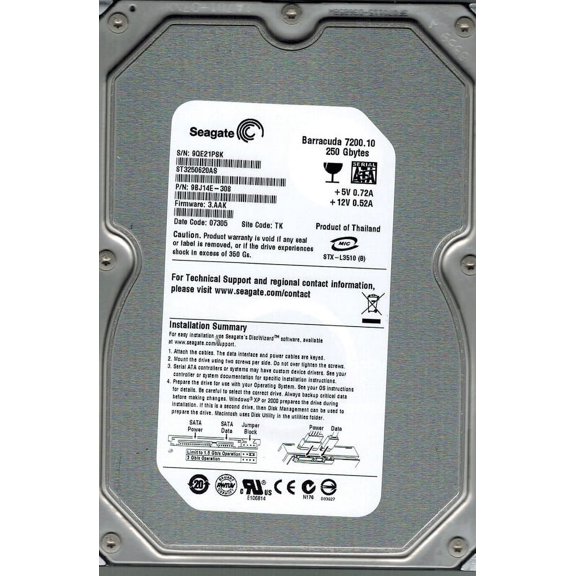 Seagate ST3250620AS P/N: 9BJ14E-308 F/W: 3.AAK 250GB TK