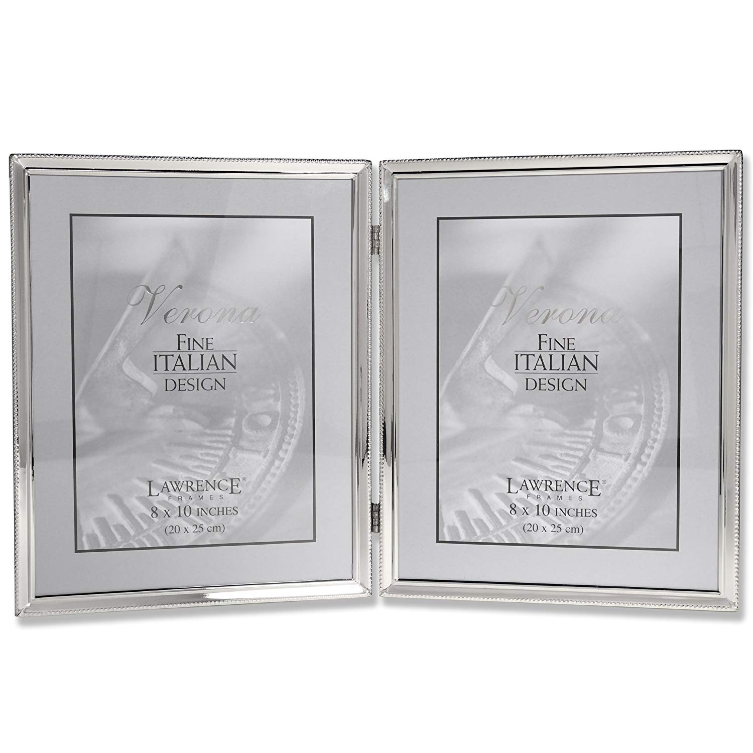 Polished Silver Plate 8x10 Hinged Double Picture Frame Bead Border