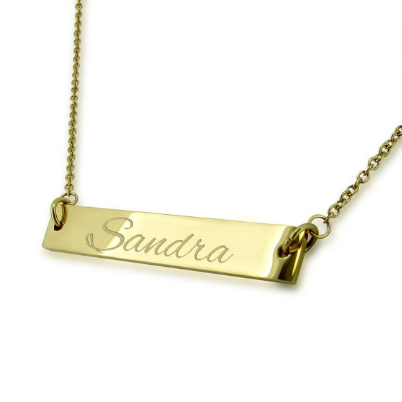 Photos Engraved - Custom Engraved Horizantal Bar Plate Necklace in Yellow Gold Stainless Steel - W-BP-HZL-GP