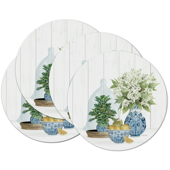CounterArt "Blue & White Pottery" 4-Pack Round Reversible Tabletop Placemats