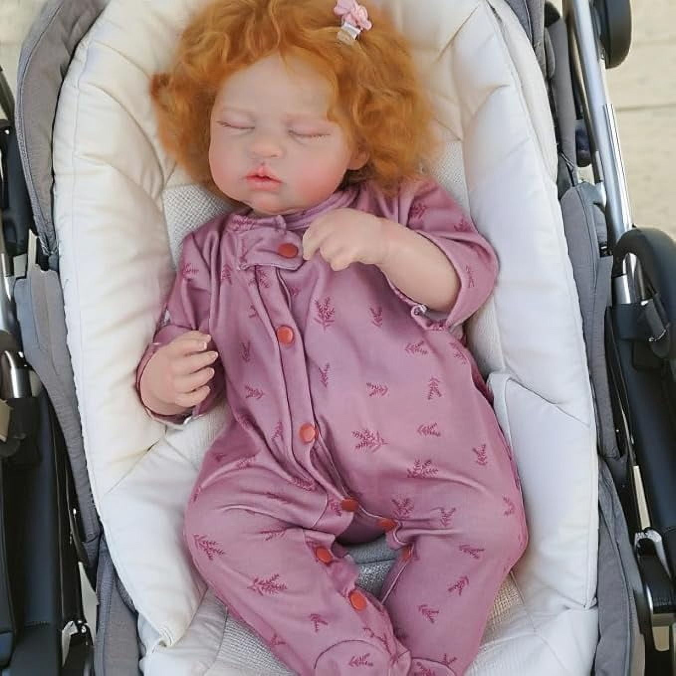 iCradle 18 Inch 46cm Asleep Reborn Baby Dolls Girl Realistic Reborn Dolls Soft Cloth Body Rooted Curly Hair Lifelike Newborn Babies Finished Gift Toy for Kids Age 3+