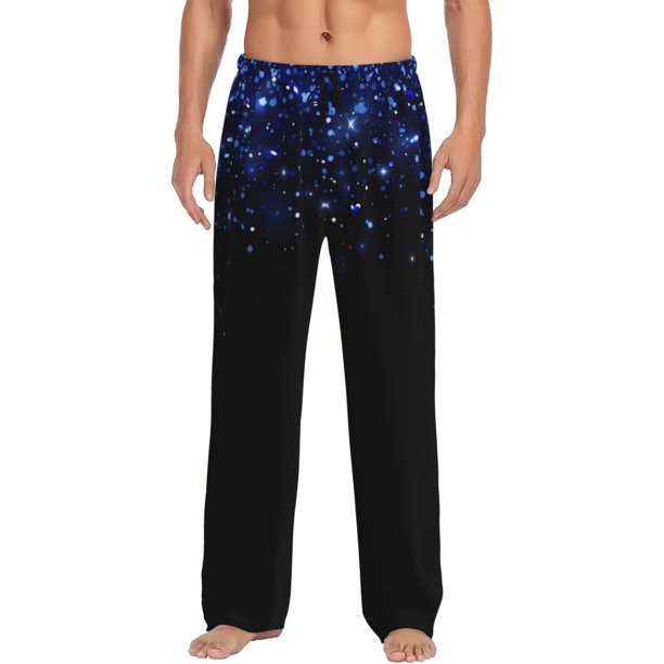 Balery Black Blue Glitter Sparkles Pantalones de pijama para hombre, pijama ultraligero, pantalón de descanso-X-Large
