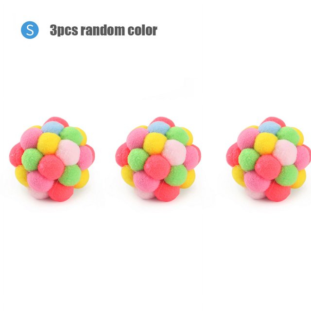 3PCS Cat Toy Colorful Handmade Small Bells Ball Interactive Pet Toy S/M/L S Size 3pcd