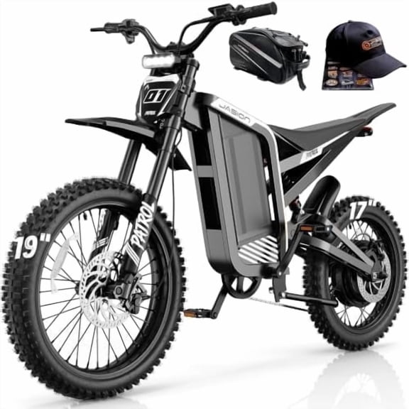 Jasion Patrol 52 Electric Dirt Bike for Adults 19"/17", 4000 Peak Motor Ebike, 52V 30AH 1560Wh Battery, 50-Mile Range Fat Tire Electric Motorcycle, UL 2849