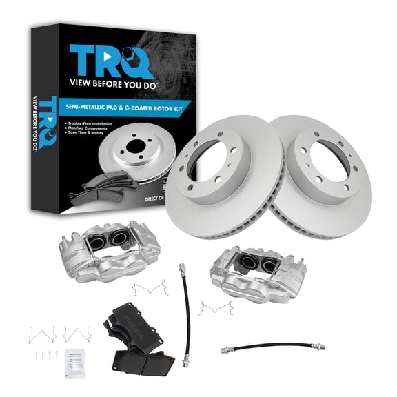 TRQ Front Brake Pad & Rotor Kit Brake Caliper Brake Hose Brake Pads Brake Rotor Semi-Metallic Premium G-Coated Fits Select 2005-2019 Toyota Tacoma